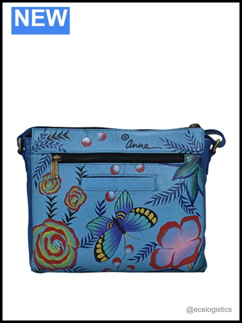 Hand-painted Genuine Leather Crossbody Bag with Adjustable Strap
